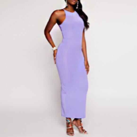 DAISY NWT Purple High Neck Racerback High Slit Sexy Maxi Dress BodyCon Size S - Picture 1 of 12